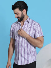 Striped Half Sleeve Cotton Lycra Shirt for Men-SF-947Purple